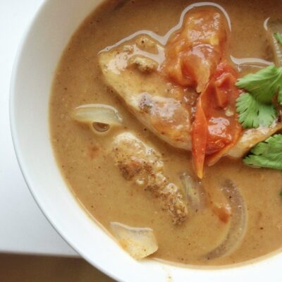 A bowl of Garam Masala Chicken Curry.