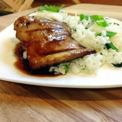 A plate of Garlic Soy Sauce Chicken.