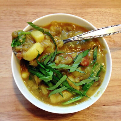 Bowl of sweet potato lentil stew.