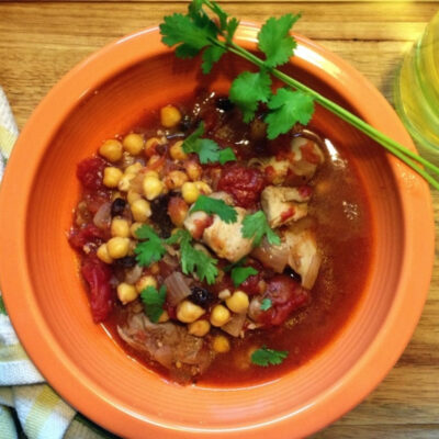 Moroccan Chicken Stew served in a bowl.