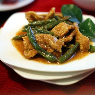 Pork and Green Beans Stir Fry served on a plate.