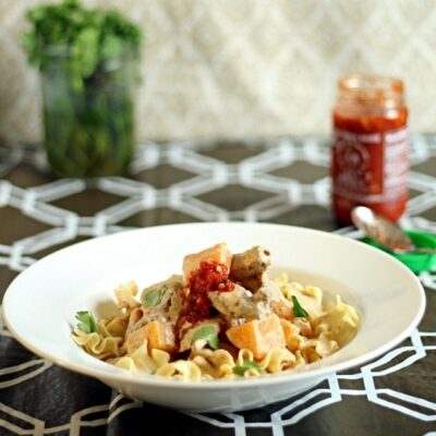 Beef and Butternut Squash Curry served on a plate.