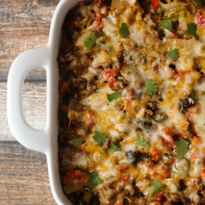 Beef Nacho Casserole served on a table.