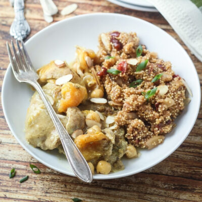 Moroccan Chicken Apricots on a plate.