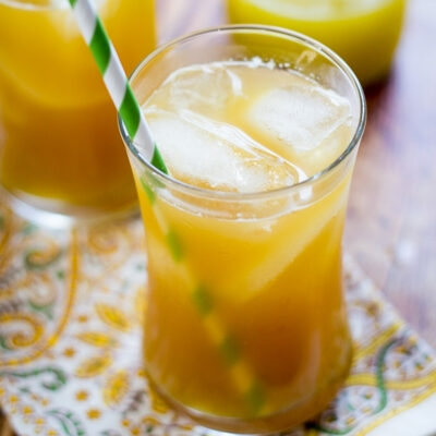 A glass with pineapple tea.