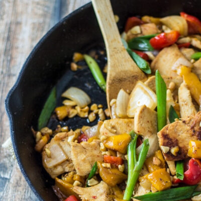Thai Mango Chicken in a skillet.