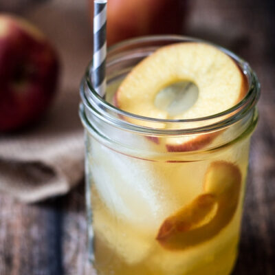Mason jar filled with sangria.
