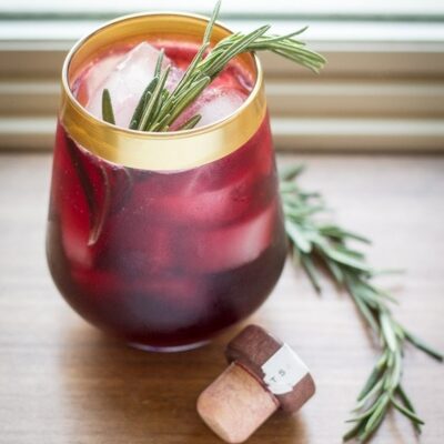 A glass with marionberry vodka.