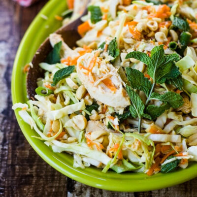 Vietnamese chicken cabbage salad on a platter.