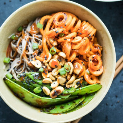 Soba Noodle with Vegetables served in a bowl.