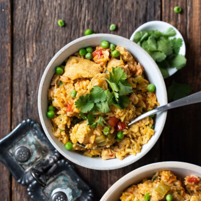 Arroz con Pollo Instant Pot served in a bowl.