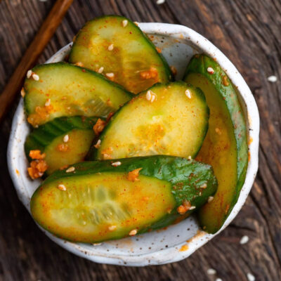 Korean Cucumber Salad in a small bowl.