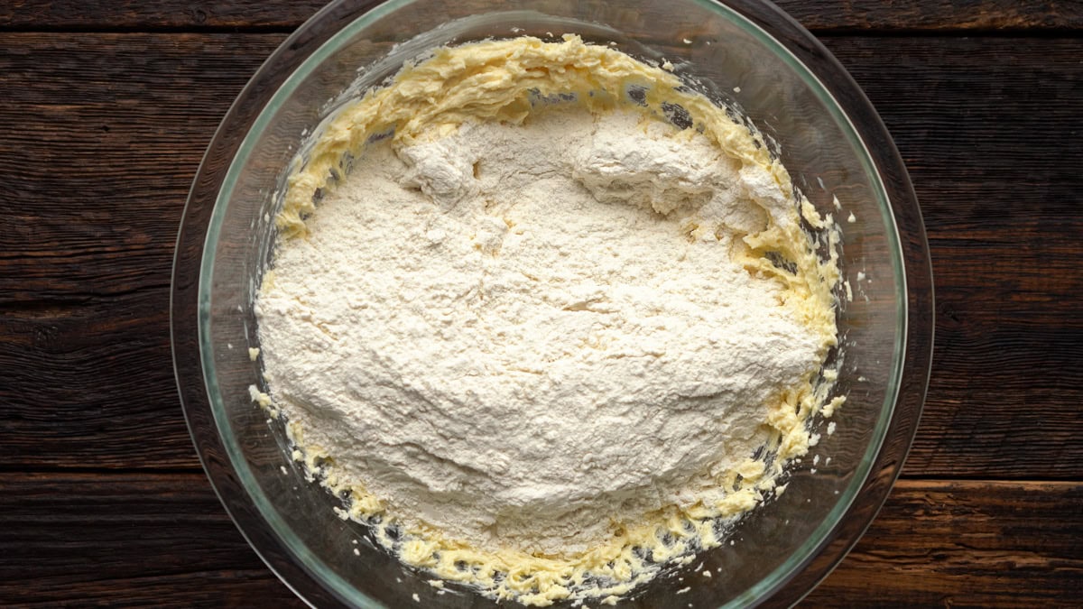 Dry ingredients added into the wet ingredients.
