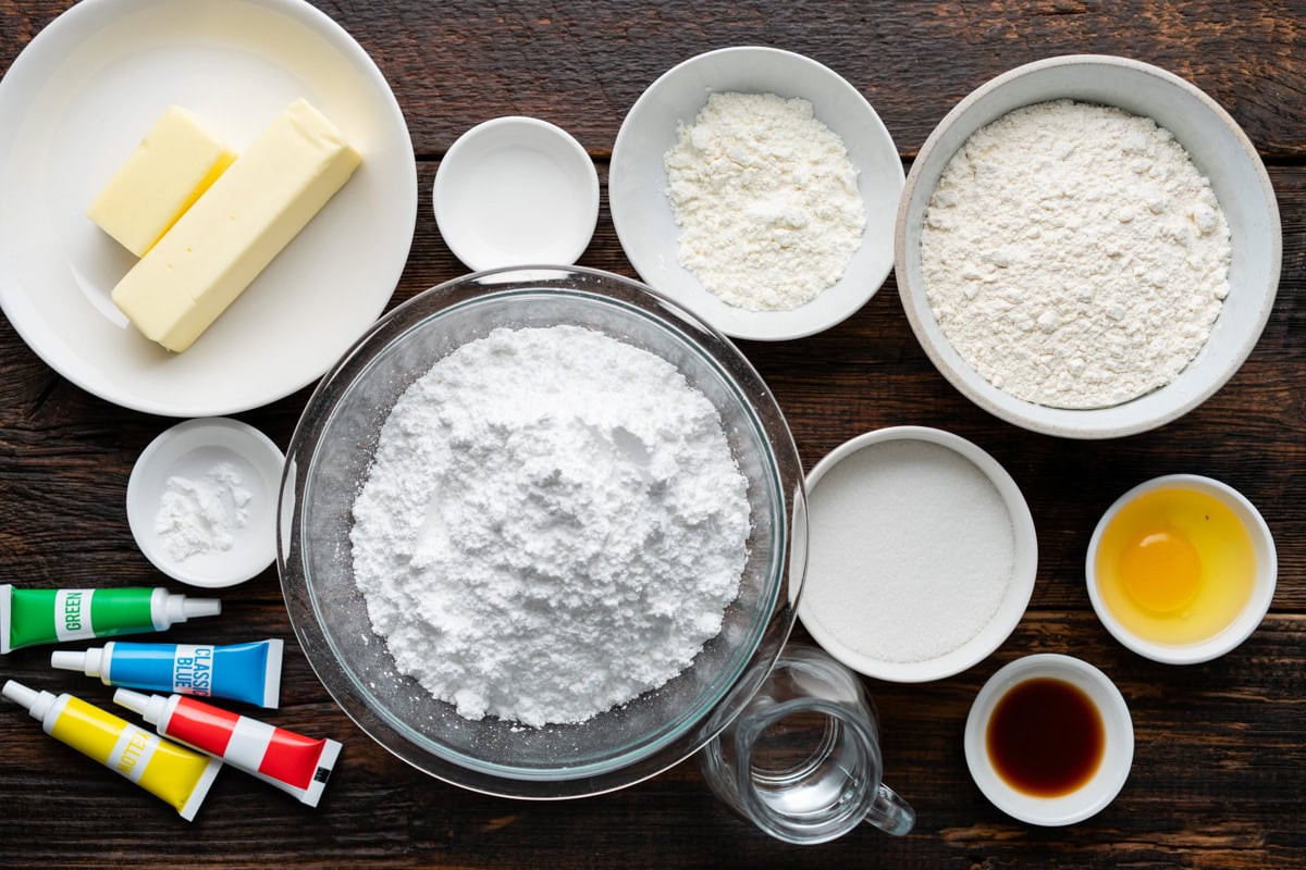 Ingredients for heart cookies.
