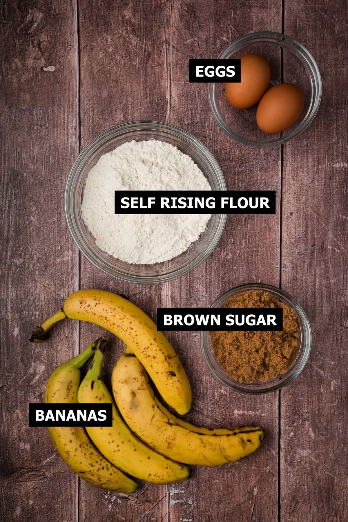 Ingredients for 4 ingredient banana bread.
