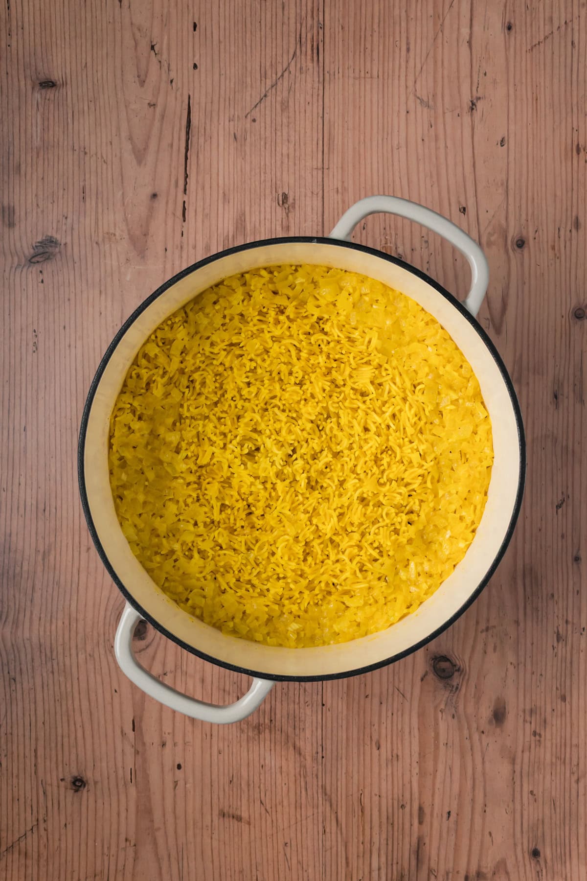 Turmeric rice after it has cooked.
