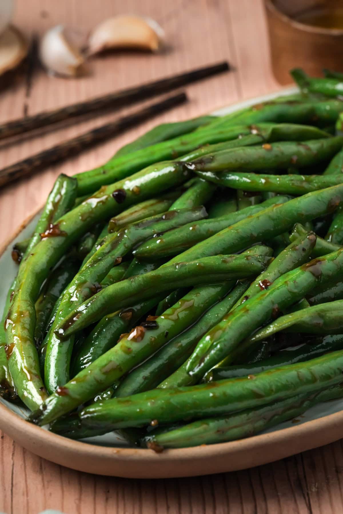 Chinese green beans on a plate.