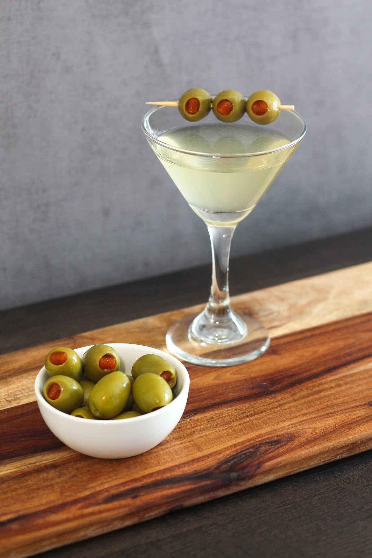 Dirty martini in a martini glass.