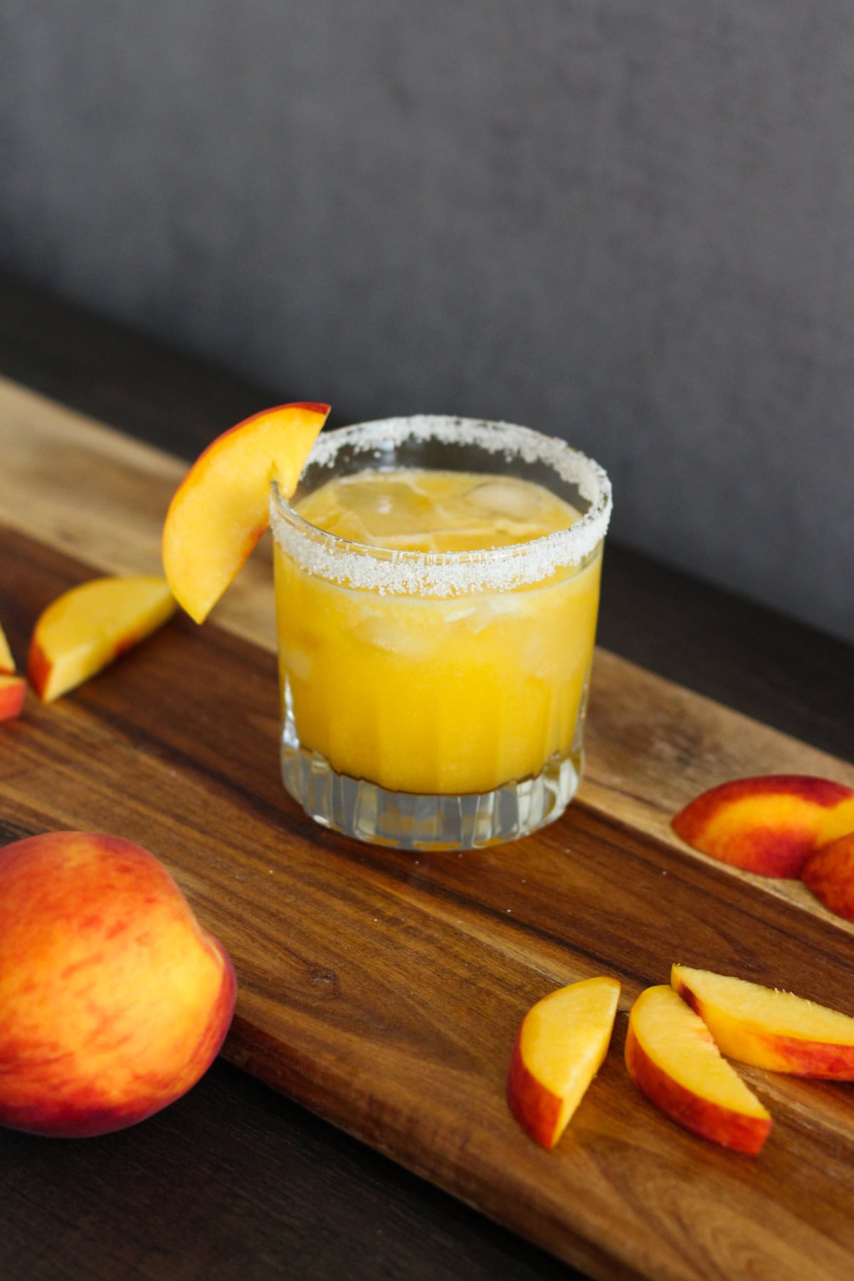 Peach margarita with a sugared rim.