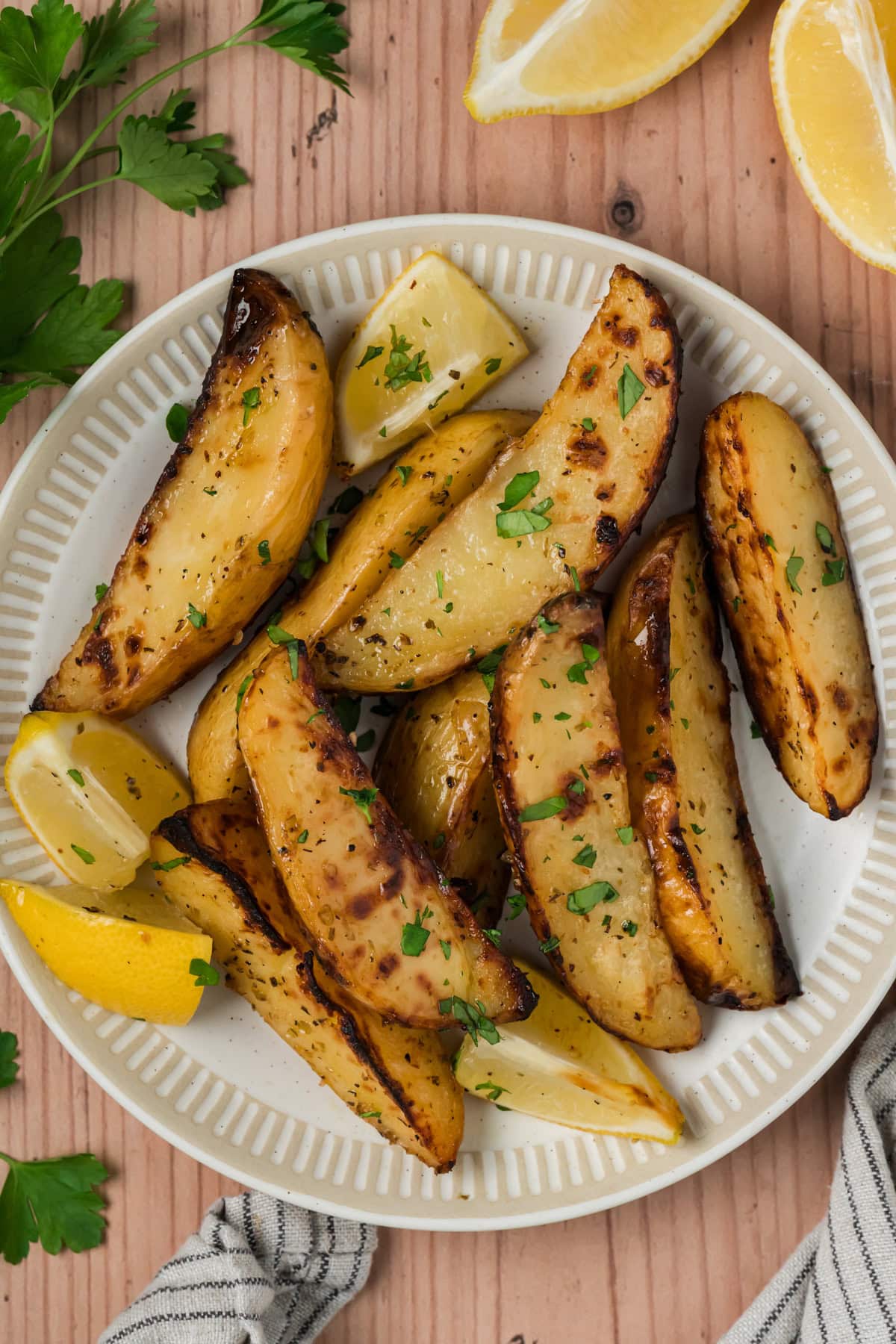 Plate of Greek Lemon Potatoes.