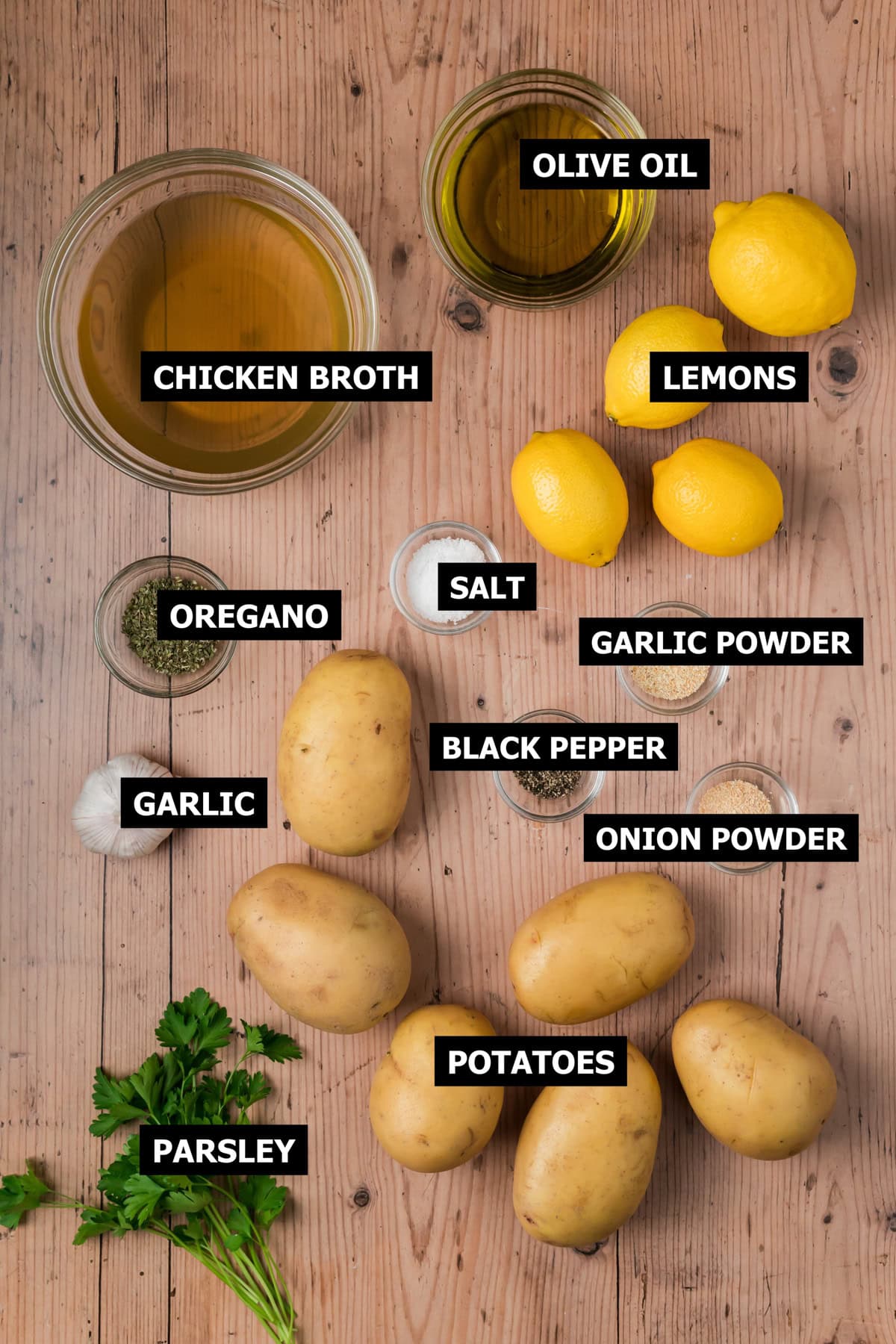 Ingredients for Greek Lemon Potatoes.