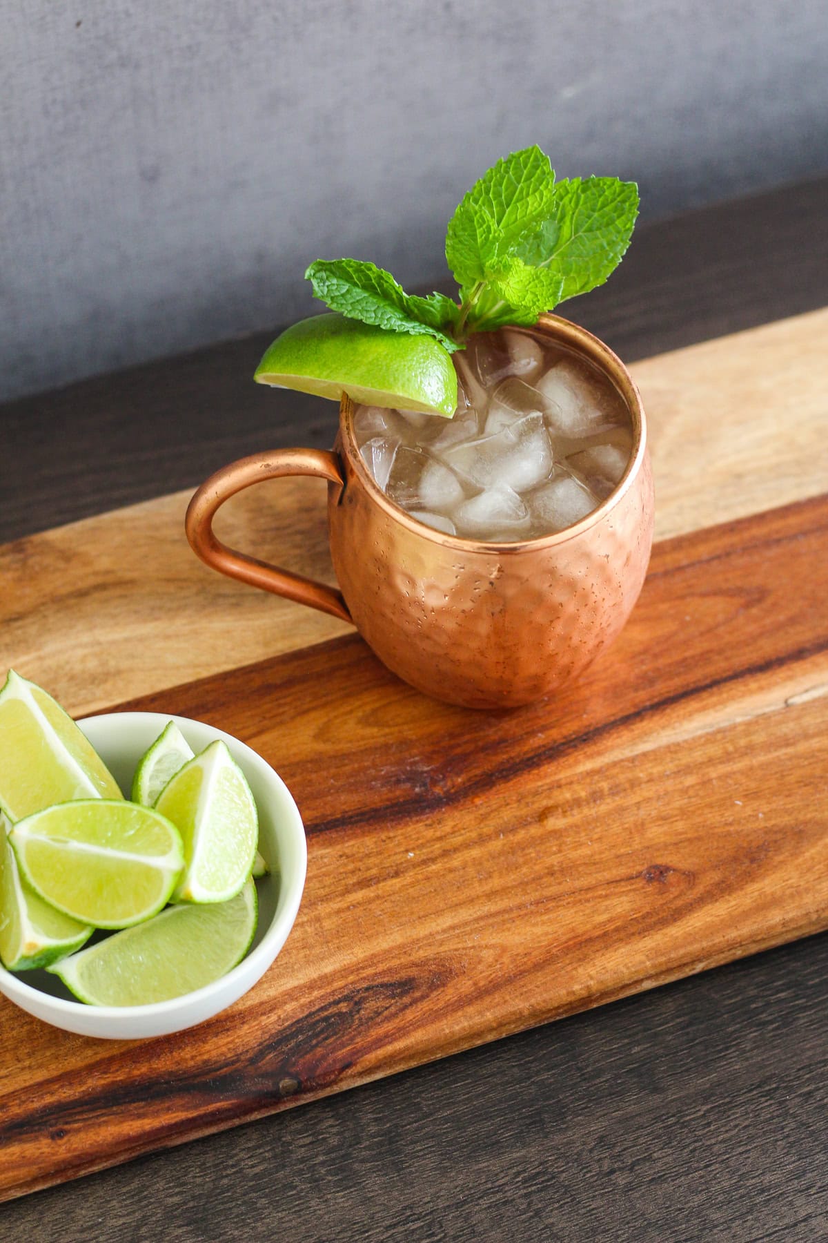 Overhead shot of a Kentucky mule in a copper mug.