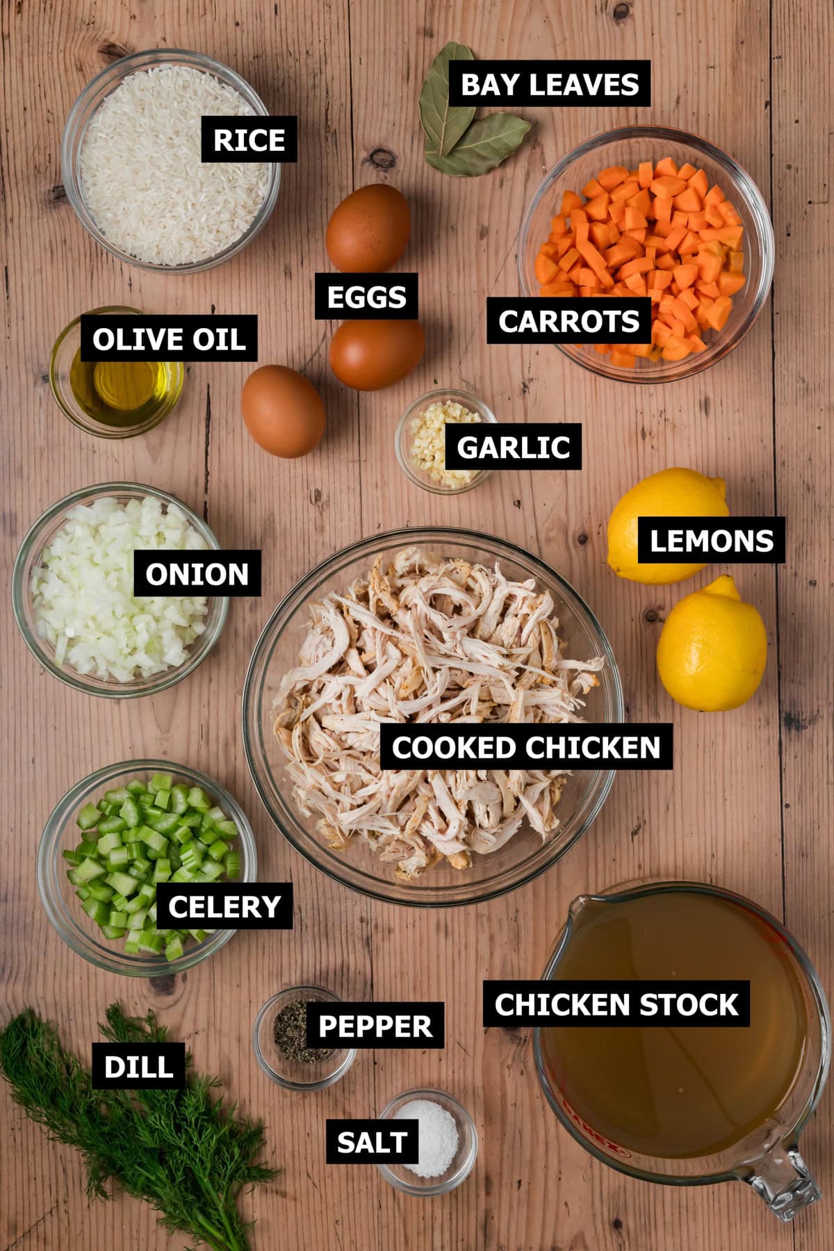 Ingredients for Avgolemono Soup.