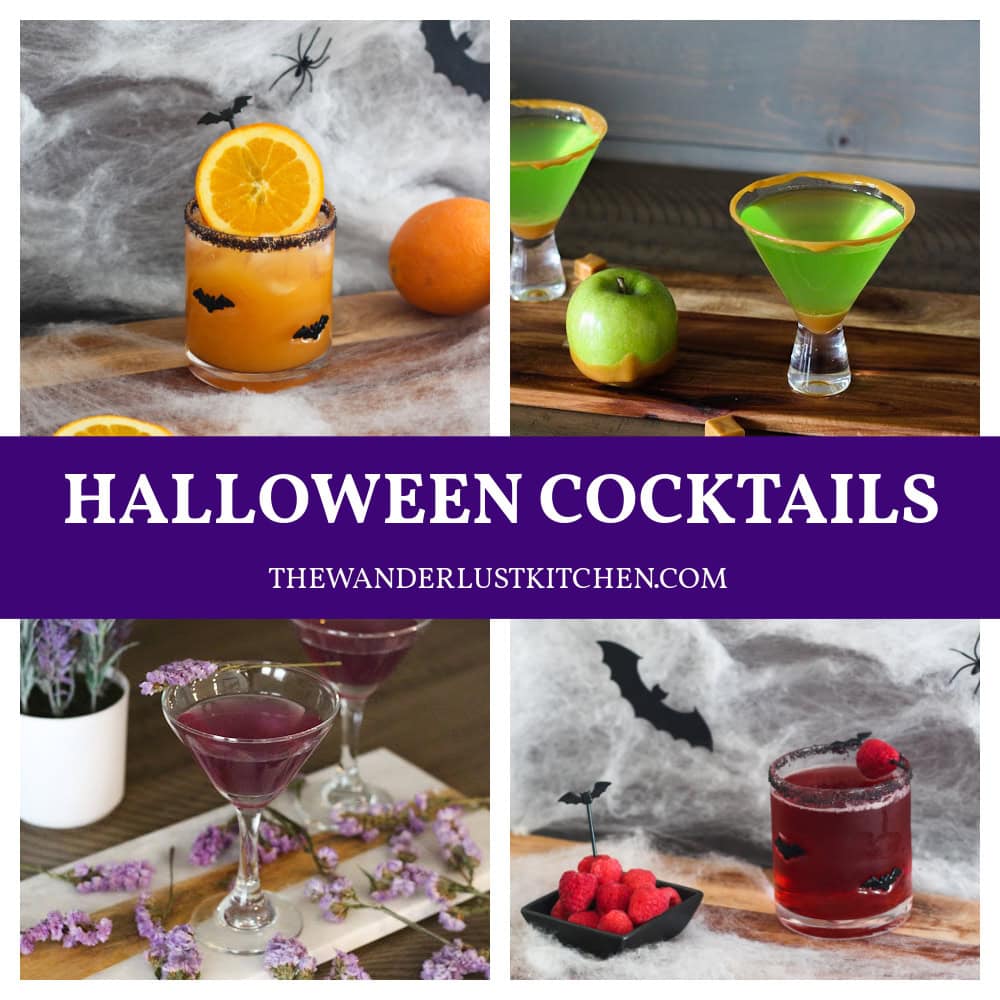 Halloween Cocktails showing four cocktails.