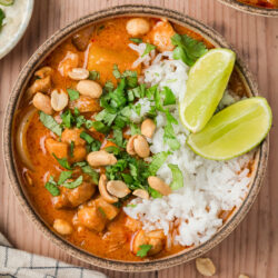 Tender meat, creamy coconut sauce, and hearty potatoes, make this Massaman Curry a delicious Thai favorite that is both rich and flavorful.