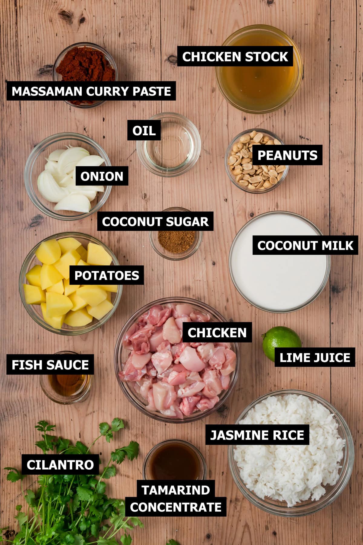 Ingredients for Massaman curry.