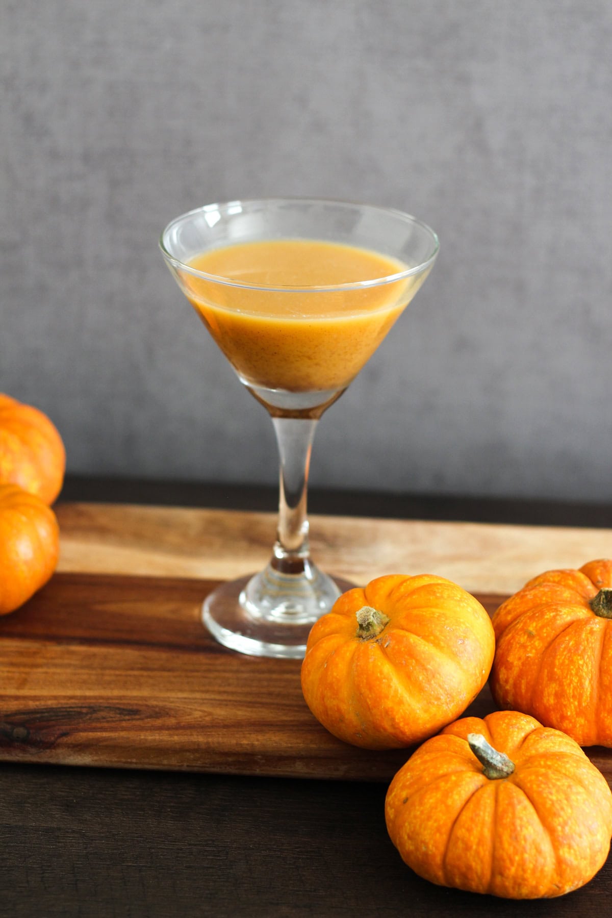 Pumpkin martini in a martini glass. 